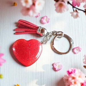Red Heart Keychain with Tassel